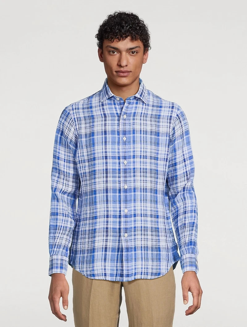 Plaid Linen Long-Sleeve Shirt