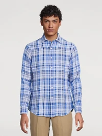 Plaid Linen Long-Sleeve Shirt