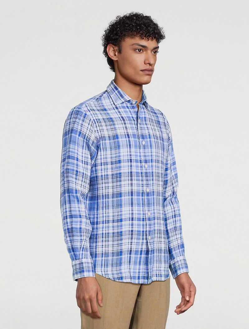 Plaid Linen Long-Sleeve Shirt
