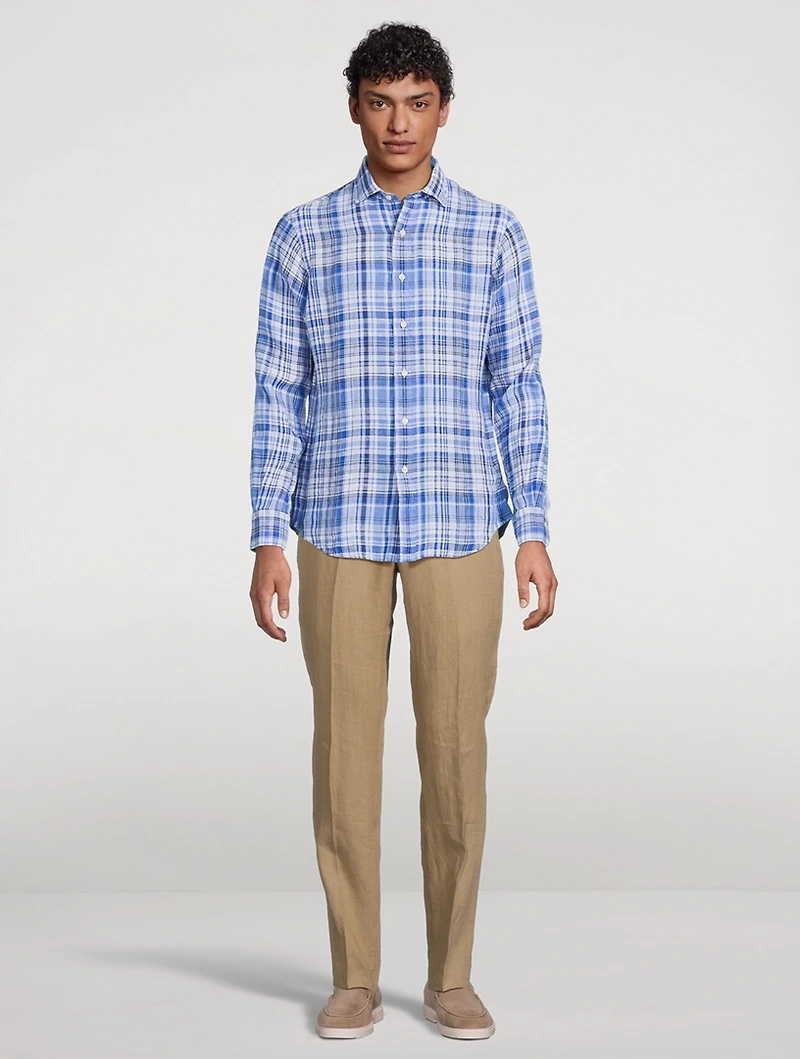 Plaid Linen Long-Sleeve Shirt
