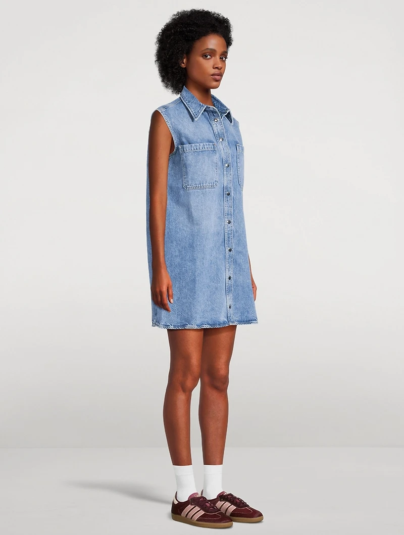 The Sleeveless Denim Shirt Dress