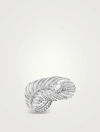 Large Plume De Paon White Gold Ring With Diamonds