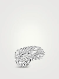 Large Plume De Paon White Gold Ring With Diamonds