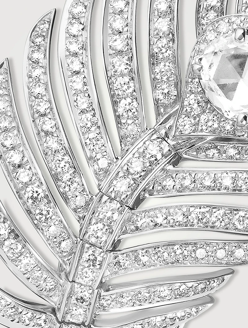Large Plume De Paon White Gold Ring With Diamonds