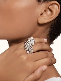 Large Plume De Paon White Gold Ring With Diamonds