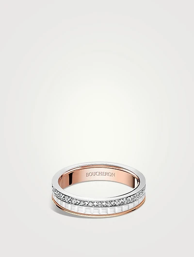Quatre White Edition Gold Wedding Band With White Hyceram And Diamonds