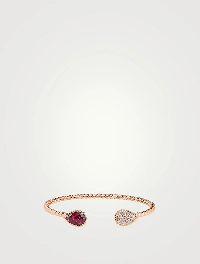 Small Double Serpent Bohème Rose Gold Bracelet With Ruby And Diamonds