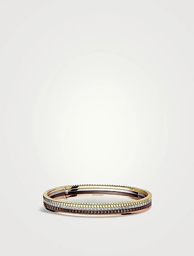 Small Quatre Classique Gold Bracelet With Diamonds And Brown PVD