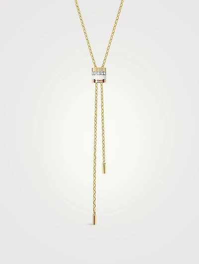 Small Quatre White Edition Gold Tie Necklace With Hyceram And Diamonds