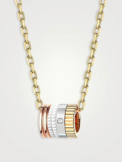 Small White Edition Gold Ring Pendant Necklace With Diamond