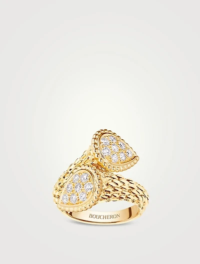 Double Serpent Bohème Gold Ring With Diamonds