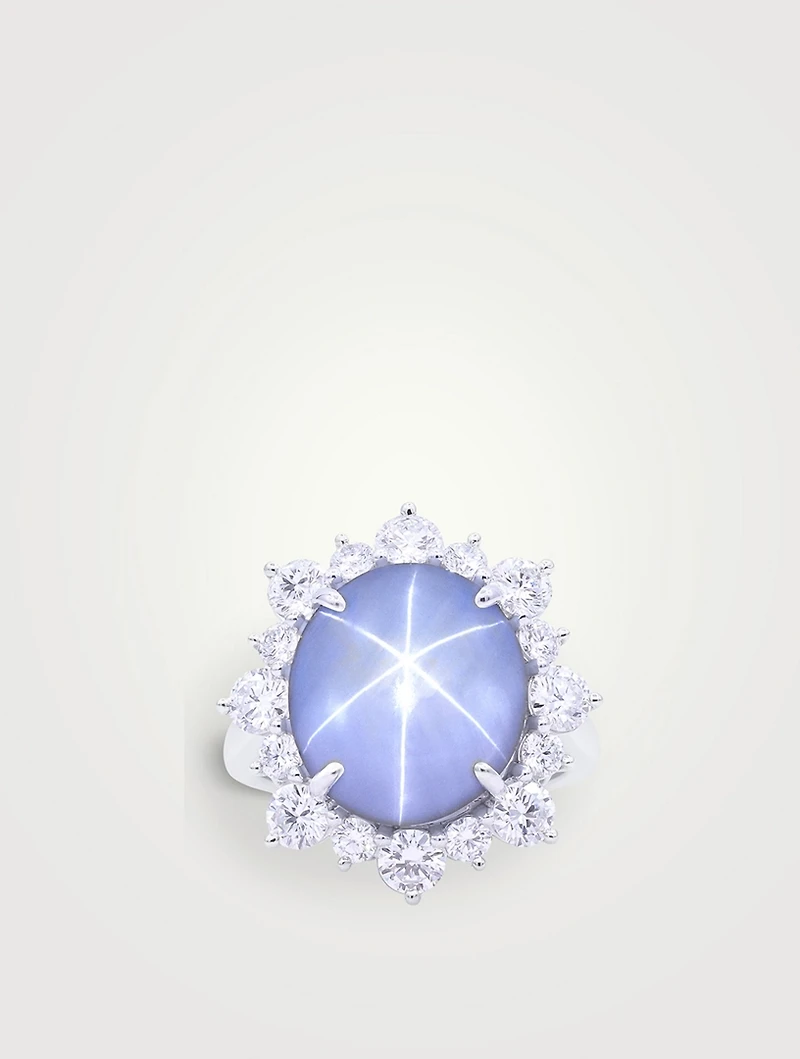 Platinum Star Sapphire Ring With Diamonds