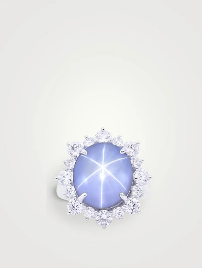 Platinum Star Sapphire Ring With Diamonds