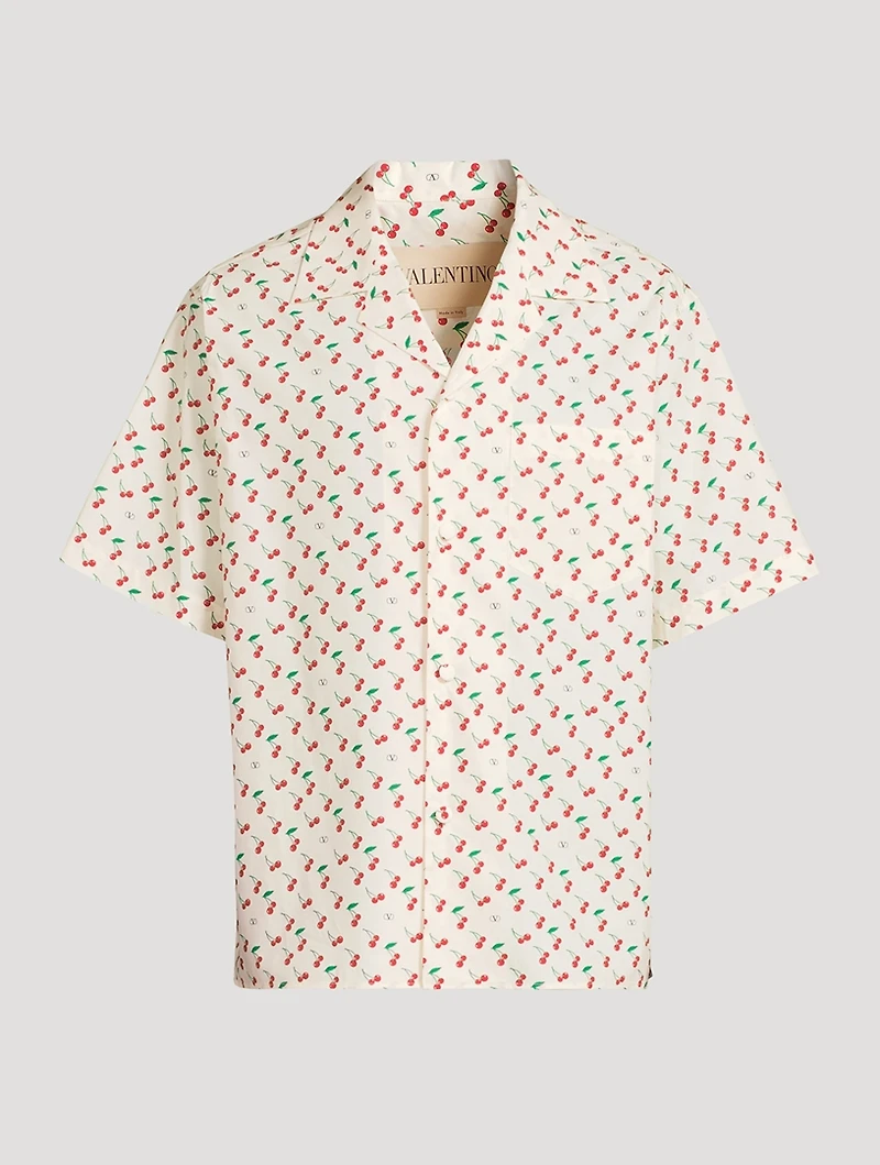 Cotton Poplin Bowling Shirt Cherryfic Print