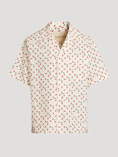 Cotton Poplin Bowling Shirt Cherryfic Print