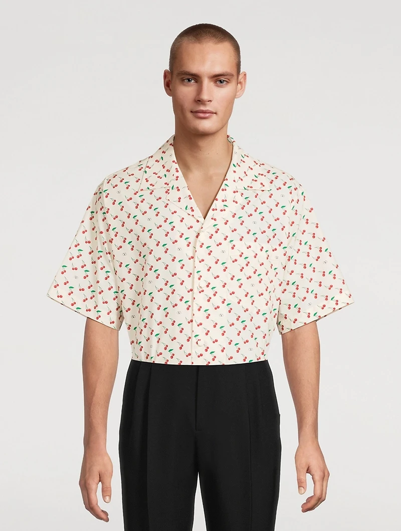 Cotton Poplin Bowling Shirt Cherryfic Print