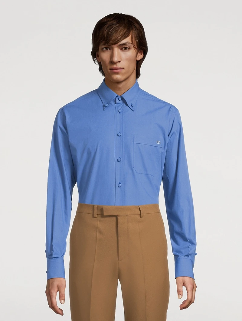Cotton Poplin Shirt With VLOGO Embroidery
