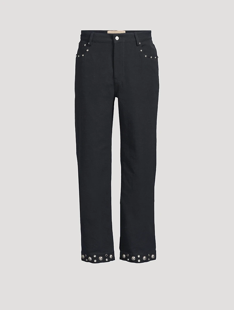 Straight Linen Pants With Grommets