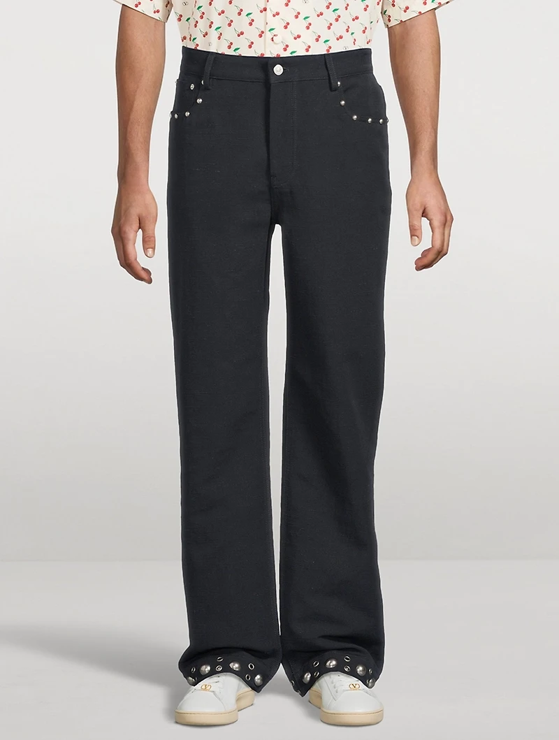 Straight Linen Pants With Grommets