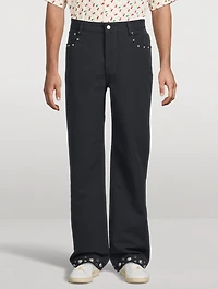 Straight Linen Pants With Grommets