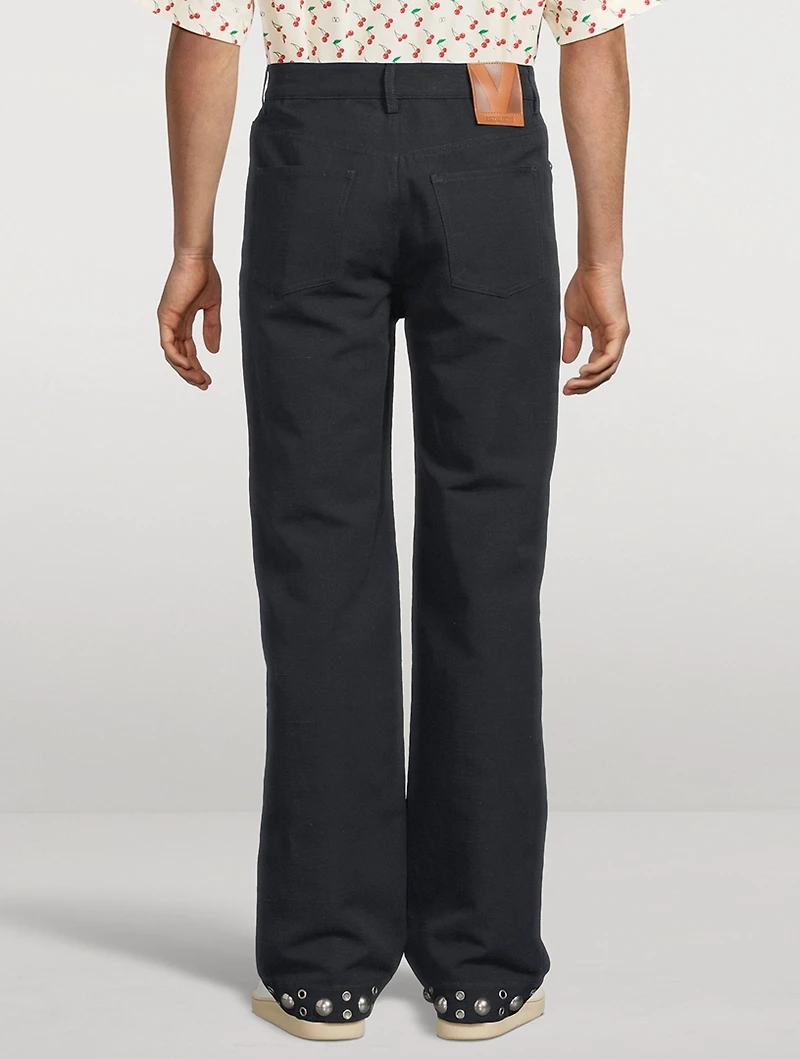 Straight Linen Pants With Grommets