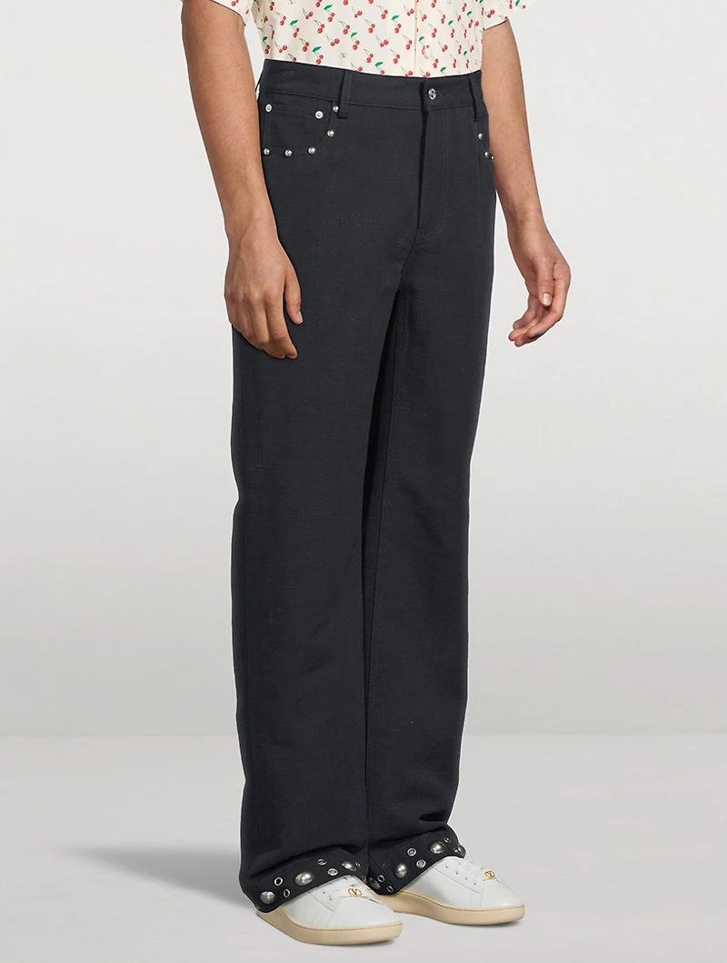 Straight Linen Pants With Grommets