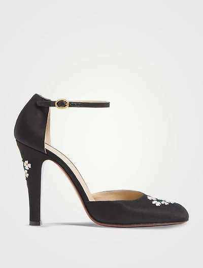 Hi Dolly Floral-Embroidered Shantung Pumps