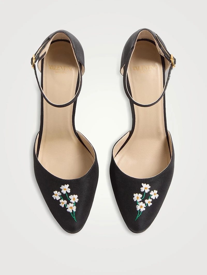 Hi Dolly Floral-Embroidered Shantung Pumps