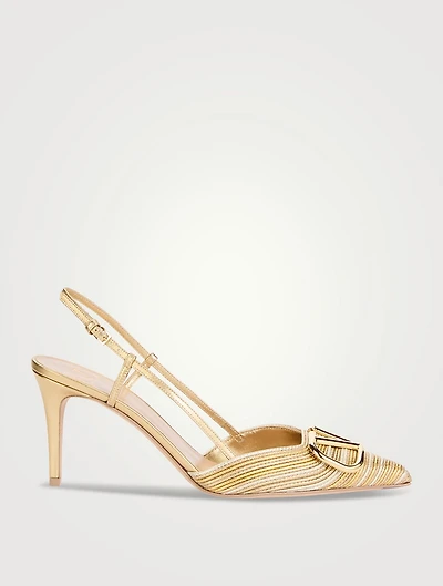 VLogo Metallic Leather Slingback Pumps