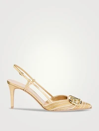 VLogo Metallic Leather Slingback Pumps