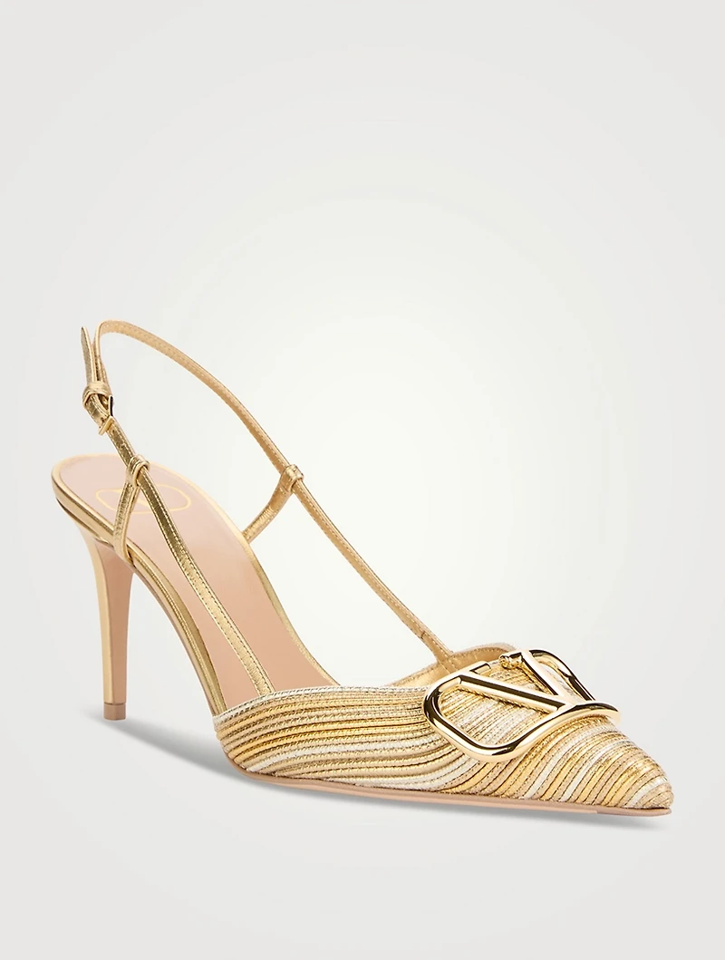 VLogo Metallic Leather Slingback Pumps