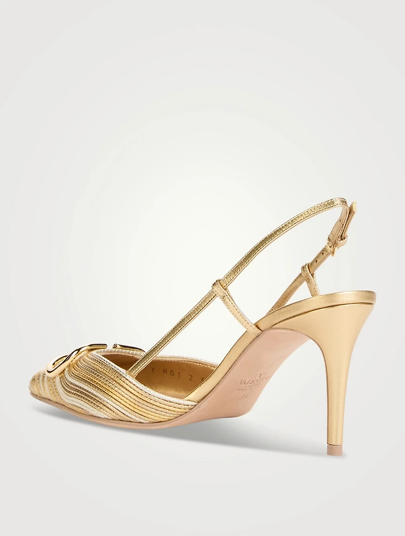 VLogo Metallic Leather Slingback Pumps