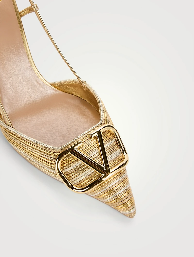 VLogo Metallic Leather Slingback Pumps