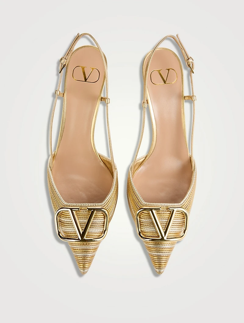 VLogo Metallic Leather Slingback Pumps