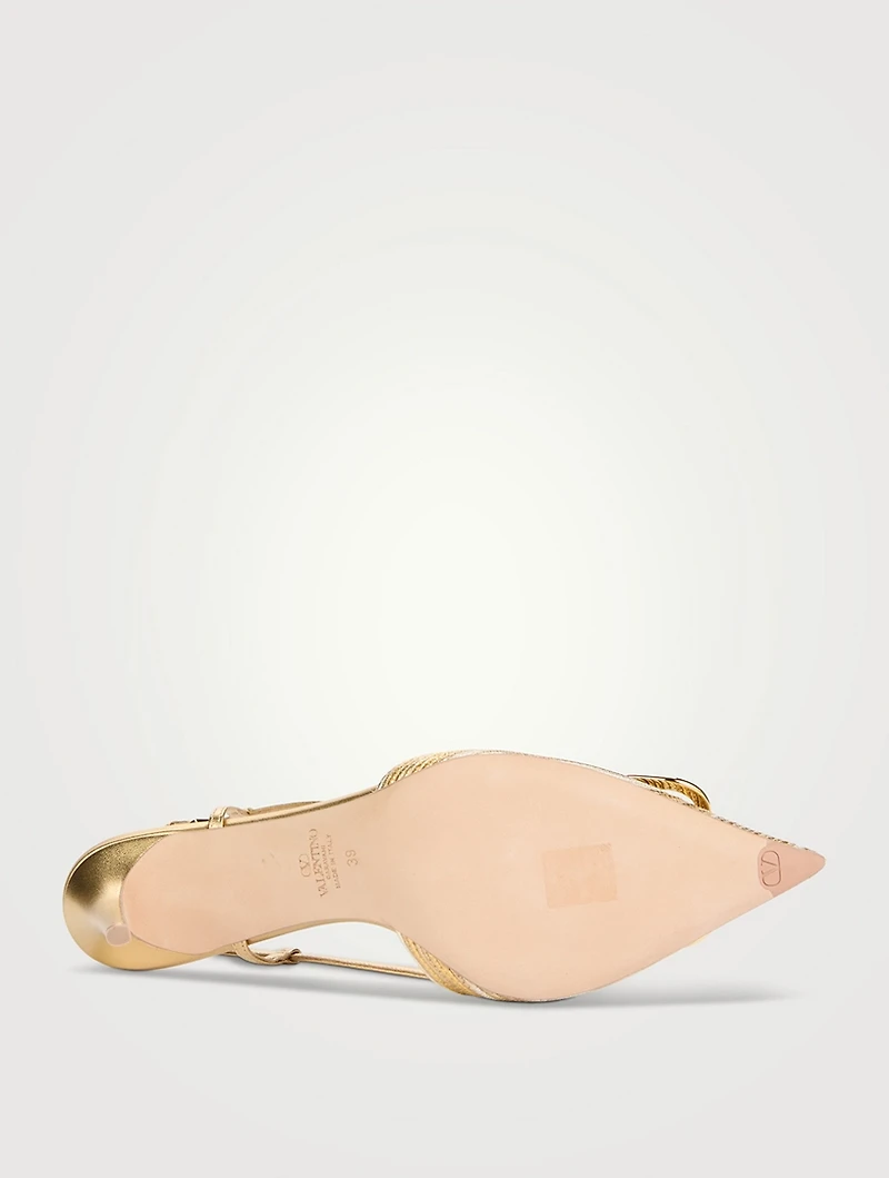 VLogo Metallic Leather Slingback Pumps