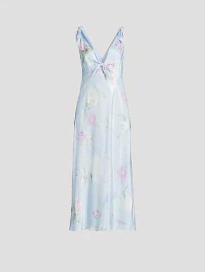 Perri Satin Midi Dress Floral Print