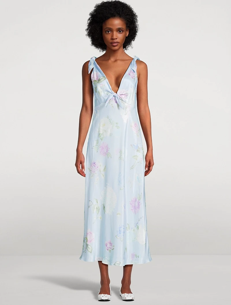 Perri Satin Midi Dress Floral Print