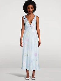 Perri Satin Midi Dress Floral Print