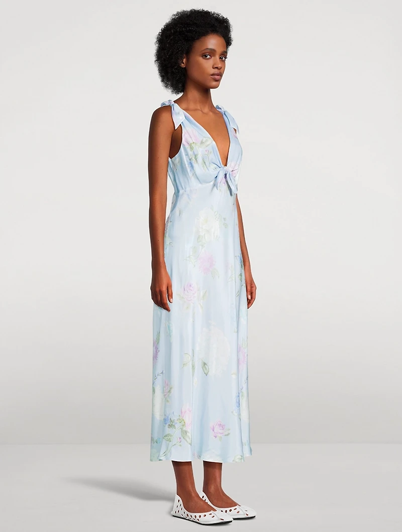 Perri Satin Midi Dress Floral Print