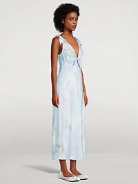 Perri Satin Midi Dress Floral Print