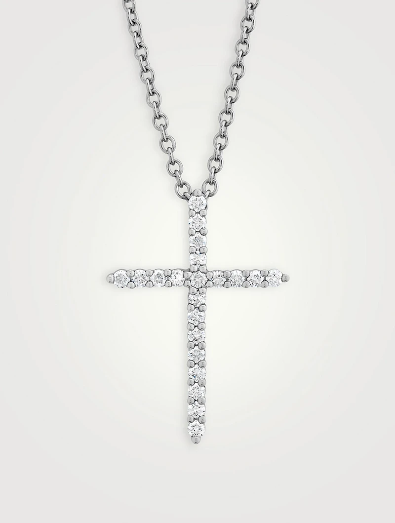 18K White Gold Cross Pendant Necklace With Diamonds