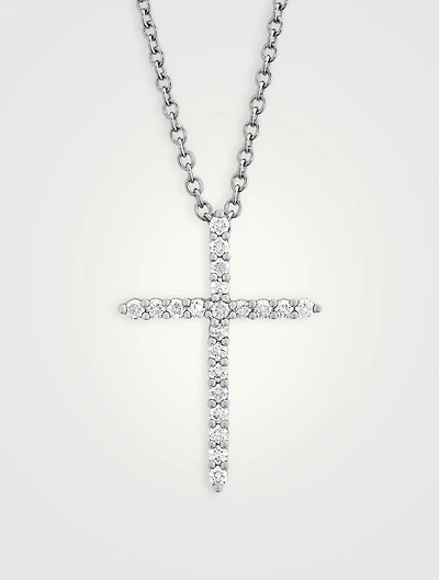 18K White Gold Cross Pendant Necklace With Diamonds