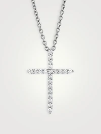 18K White Gold Cross Pendant Necklace With Diamonds