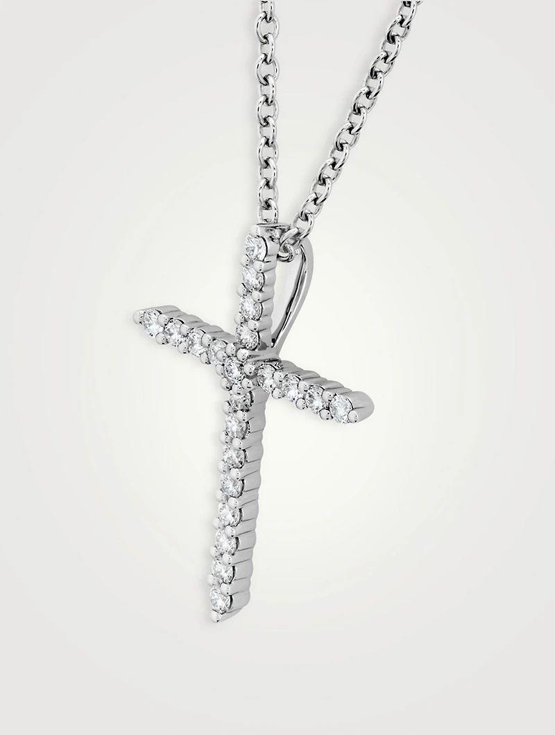 18K White Gold Cross Pendant Necklace With Diamonds