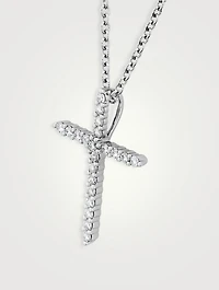 18K White Gold Cross Pendant Necklace With Diamonds