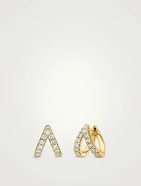 Odessa 18K Gold V Huggie Hoop Earrings With Diamonds