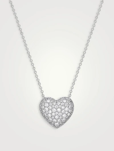 18K White Gold Heart Necklace With Pavé Diamonds