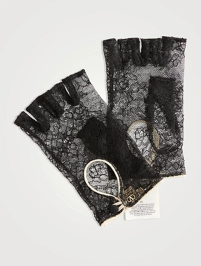 VLogo Signature Leather And Lace Biker Gloves