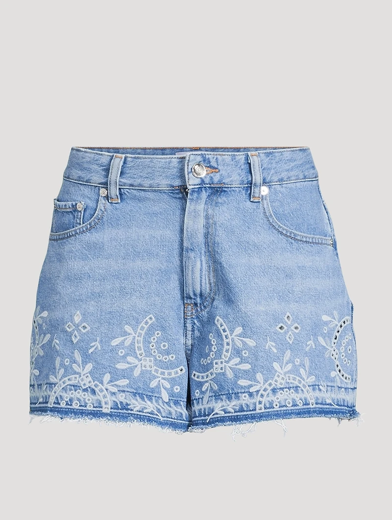 Broderie Anglaise Denim Shorts