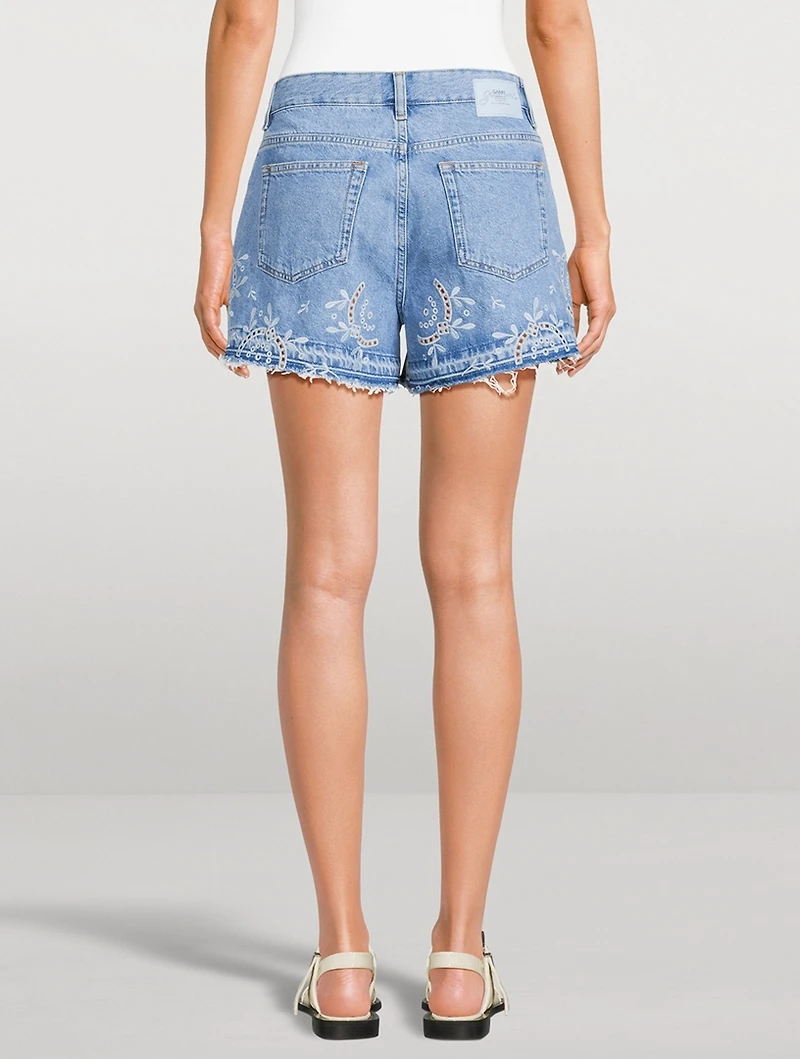 Broderie Anglaise Denim Shorts